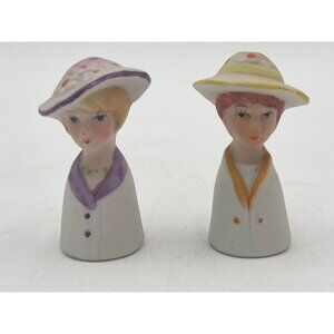 Vintage Ceramic Lady Figurine Set With Hats Hand-Painted Details Collectible Hom